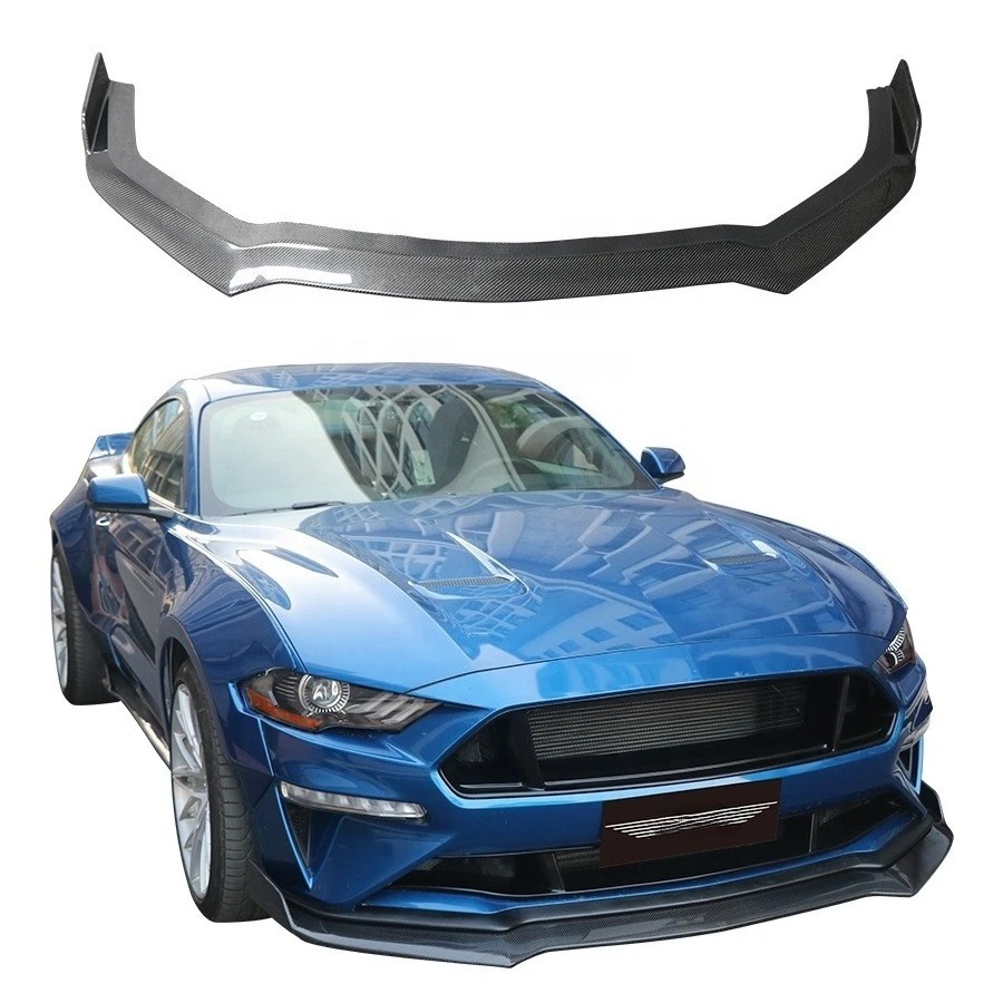 for  Mustang GT Carbon Fiber Front Lip Chin Splitter Body Kit New Bumper with Towing Hitch Cutouts Car Accessories